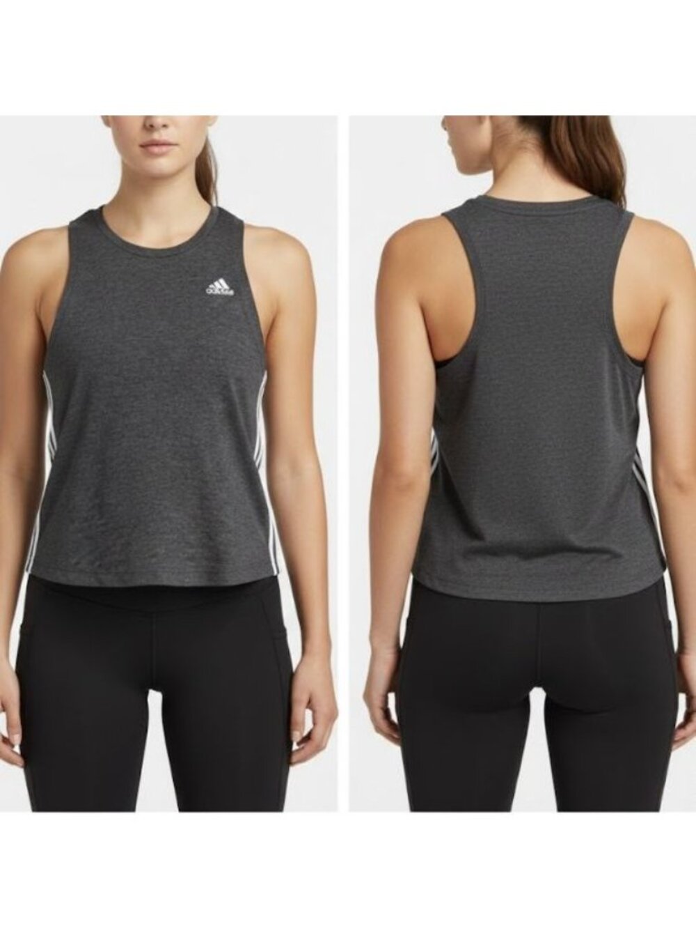 ⭐Adidas Womens Tank Top Sz L Gray Athletic Relaxed Fit 3-Stripes Sleeveless New⭐